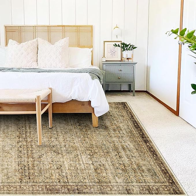 Area Rug 4x6 Washable Rug Brown Vintage Traditional Floor Cover Foldable Thin - Image 2