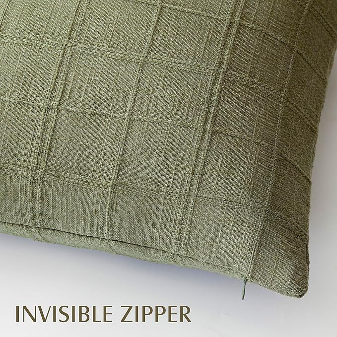 Foindtower Set of 2 Decorative Linen Check Throw Pillow Covers Neutral - Image 3