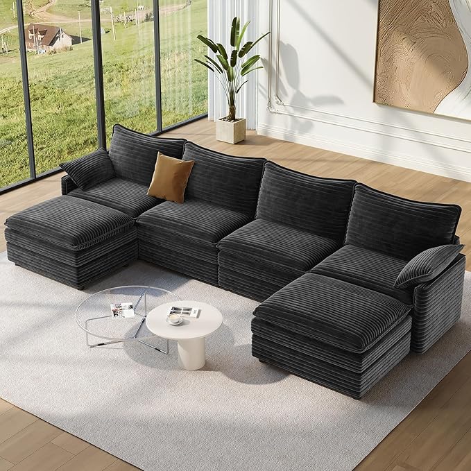 Vesgantti 142" U Shaped Sectional Couch, Comfy Cloud Modular Sectional Sofa by Vesgantti