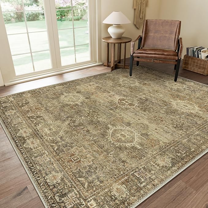 GENIMO 8X10 Area Rugs for Living Room, Machine Washable Non Slip Vintage Floral by GENIMO