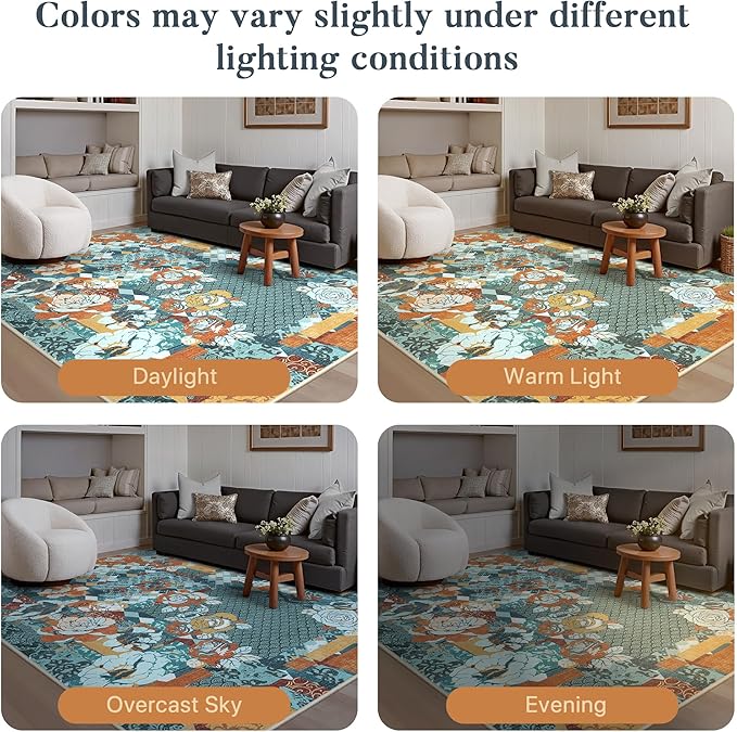 GENIMO 5X7 Floral Area Rugs for Living Room, Machine Washable Non Slip Vintage - Image 6