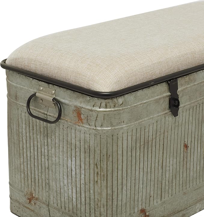 Deco 79 Metal Room Storage Bench Galvanized Entryway Bench - Image 4