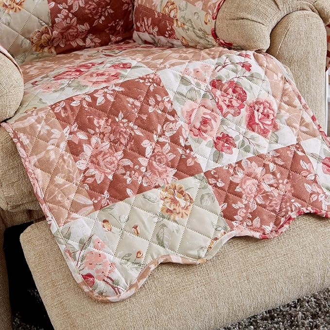 Great Bay Home Reversible Floral Patchwork Furniture Protector Scalloped Edge - Image 2