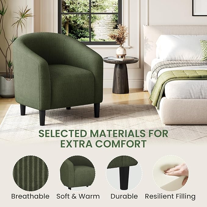 Yaheetech Accent Barrel Chair, Corduroy Fabric Club Chair, Furry Sherpa Elegant - Image 5