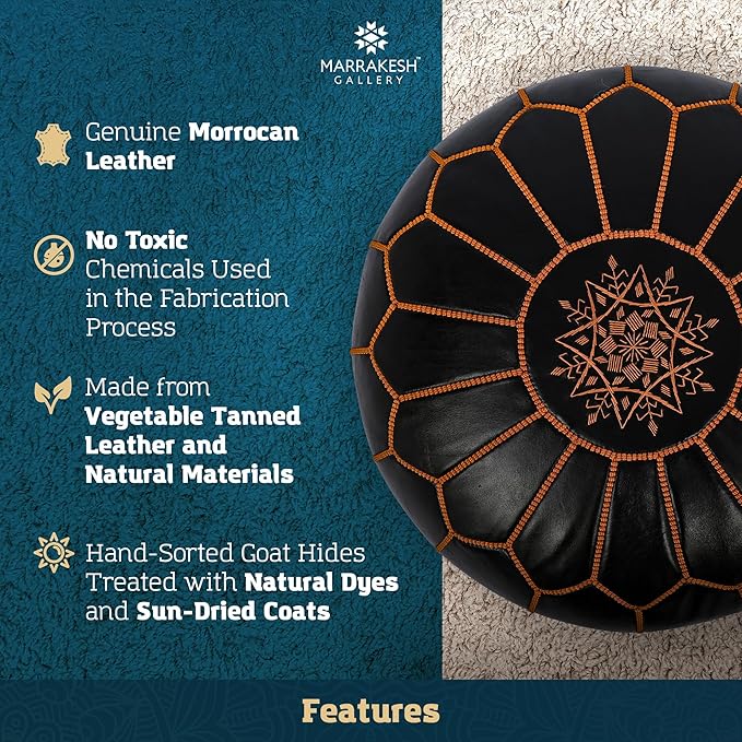Marrakesh Gallery Genuine Leather Round Pouf Unstuffed - Image 3