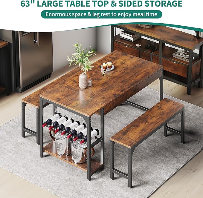 YITAHOME 63" 3 Piece Kitchen Dining Table Set - Image 3