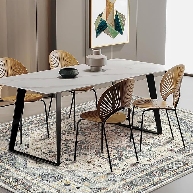 3'x5' Cyan Khaki Vintage Washable Thin Area Rug Traditional Floor Cover - Image 2