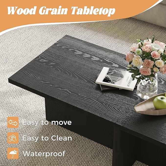 Luoxiao Rectangle Coffee Table for Living Room 47 inch Wood Modern Center - Image 5