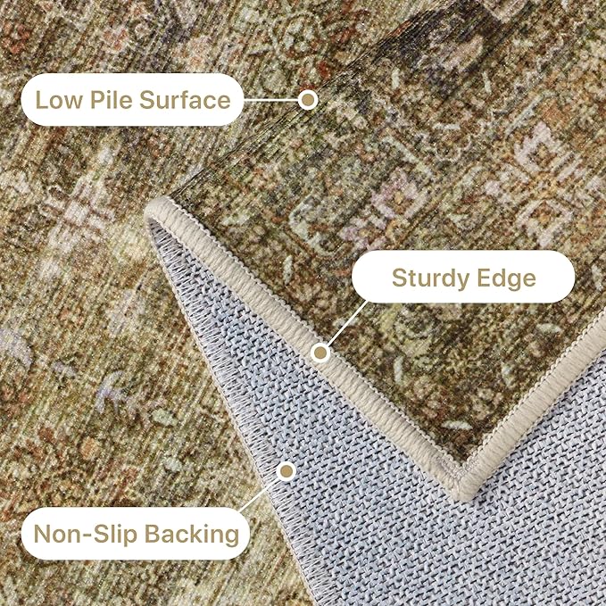 GENIMO 8X10 Area Rugs for Living Room, Machine Washable Non Slip Vintage Floral - Image 5