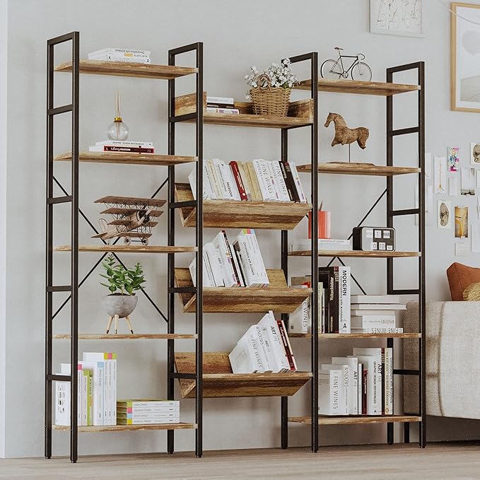 IRONCK Bookshelves and Bookcases 5 Tiers, Triple Wide Industrial Bookshelf - Image 2