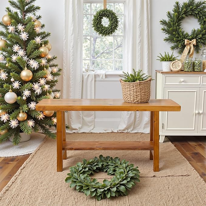 Warmiehomy Solid Wood Bench, 30” Rustic Farmhouse Entryway Bench - Image 6