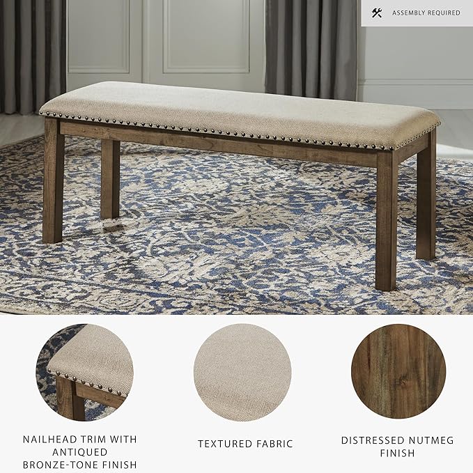 Signature Design by Ashley Moriville Casual Rustic Upholstered Dining Bench - Image 4