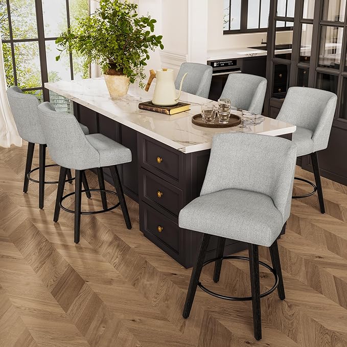 Counter Height Bar Stools Set of 6, Modern Swivel Barstools by ErdoruLiving