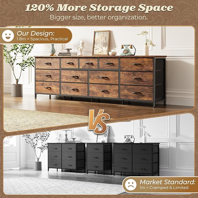 Huuger 70 Inch Dresser for Bedroom, TV Stand for 65, 80 Inch TV, 13 Fabric - Image 4