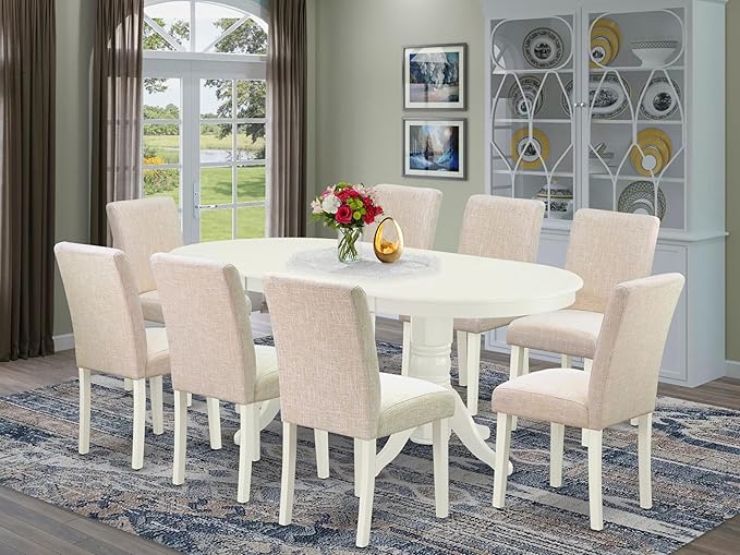East West Furniture VAAB9-LWH-02 9 Piece Dining Room Set Includes an Oval - Image 2