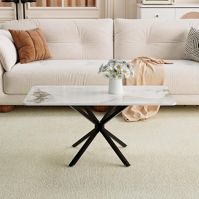 Faux Marble Coffee Table, Rectangle Modern Style Sintered Stone Living Room - Image 3