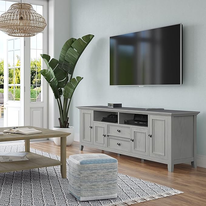 SIMPLIHOME Amherst 72-inch Wide Solid Wood TV Stand in Fog Grey, - Image 2