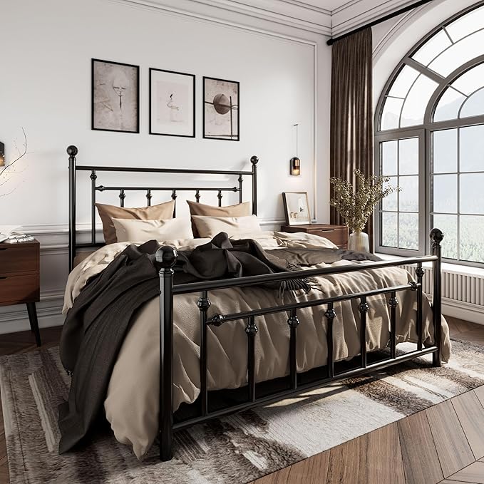 SHA CERLIN 14'' Queen Size Metal Platform Bed Frame/Victorian Headboard and - Image 3