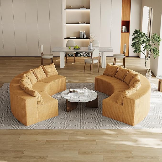 KEIKI Corduroy Curved Sectional Sofa, 6 Seater Symmetrical Modular Semi - Image 4