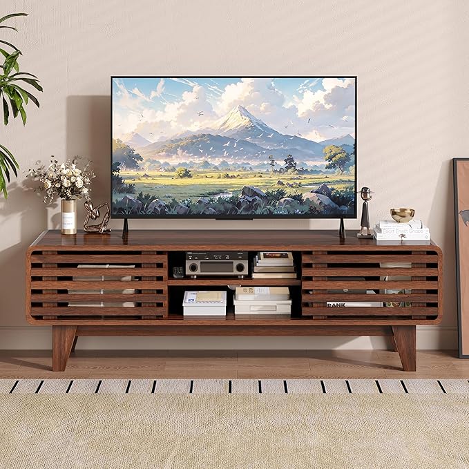 Luoxiao TV Stand for 60 Inch TV, Mid Century Modern Entertainment Center - Image 5