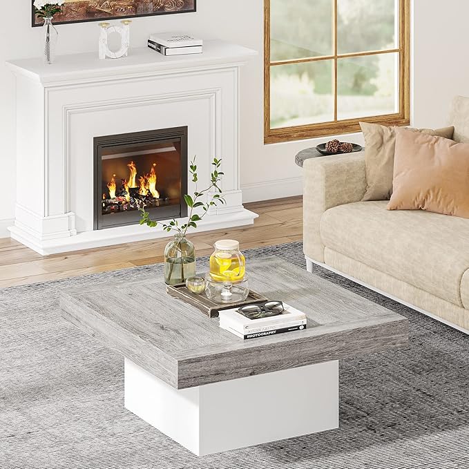Tribesigns Coffee Table Square LED Center Table Engineered Wood Low Coffee - Image 5