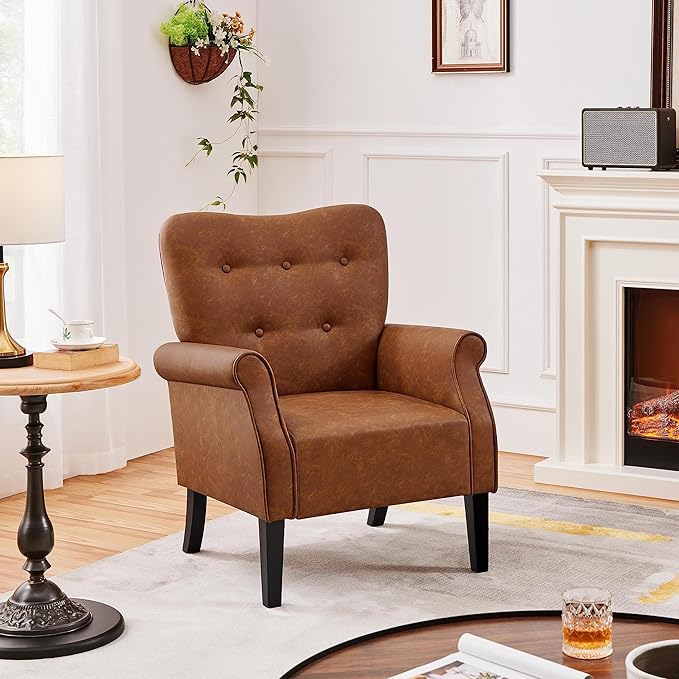 Yaheetech Modern Armchair, Mid Century PU Leather Accent Chair - Image 4