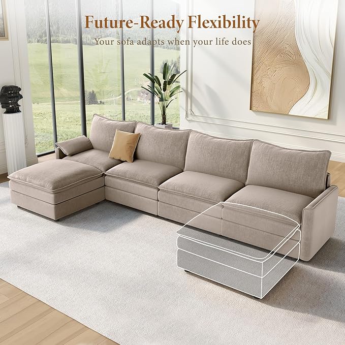 Vesgantti 142" Cloud Couch Sectional Modular Sofa, Comfy Sectional Couch - Image 7