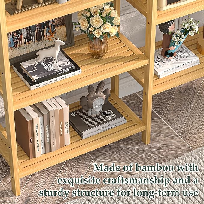 Homykic Double Wide Bamboo Bookshelf, 6-Tier Large Open Bookcase - Image 8