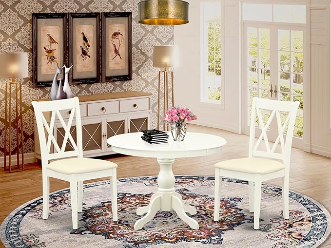 East West Furniture HBCL3-LWH-C 3 Piece Dining Table Set - Image 2