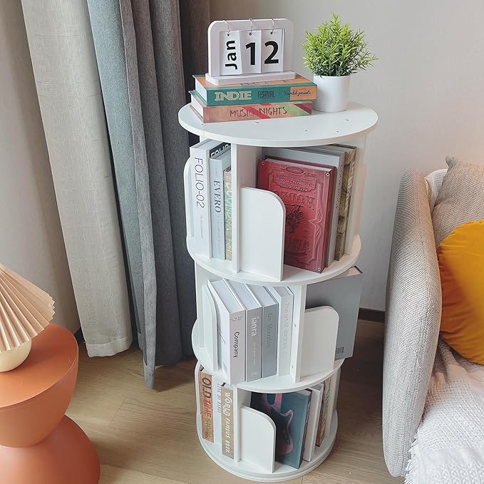 Heehee Wooden Rotating Bookshelf 360 Display Floor Standing Bookcase Storage - Image 3