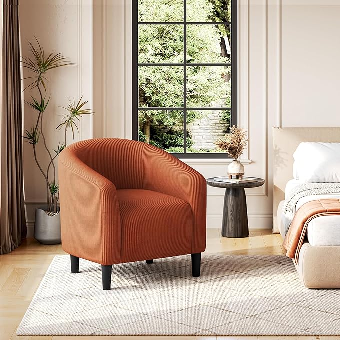 Yaheetech Accent Barrel Chair, Corduroy Fabric Club Chair, Furry Sherpa Elegant - Image 4