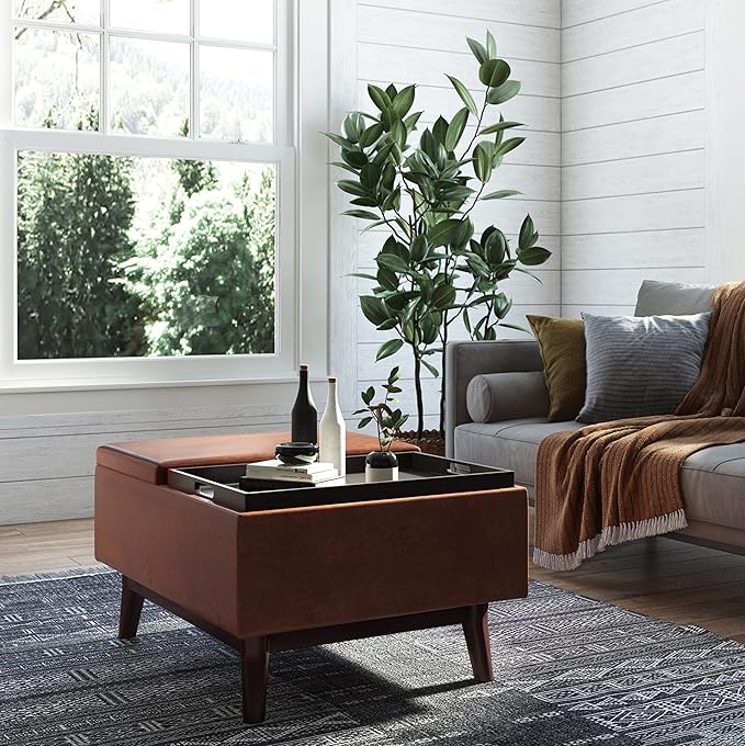 SIMPLIHOME Owen 34 inch Wide Mid Century Modern Rectangle Tray Top Small Coffee - Image 2