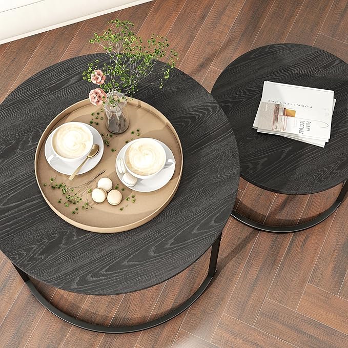 Round Coffee Table Set of 2 End Tables - Image 5