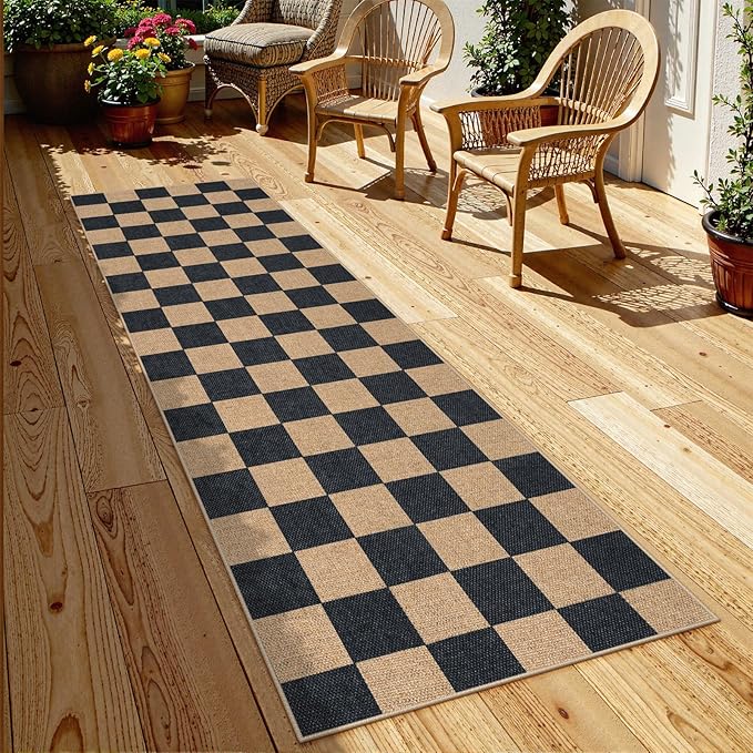 Lahome Checkered Easy Jute Runner Rug, 2x8 Kitchen Rug Non Slip Washable - Image 7