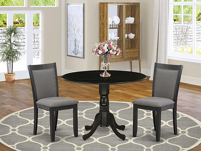 East West Furniture DLMZ3-AB6-50 3 Piece Dining Table Set Contains a Round - Image 2