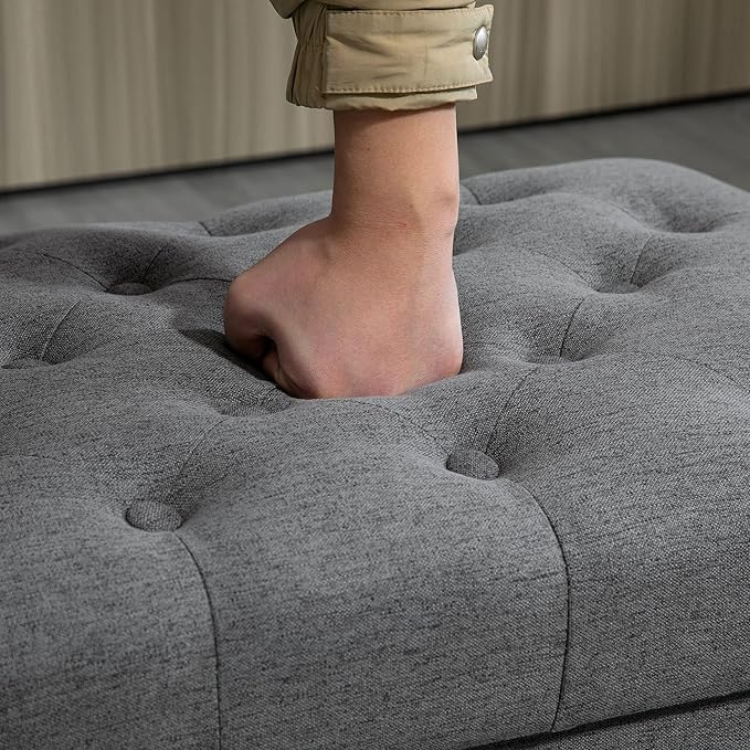 HOMCOM Ottoman with Storage for Living Room, Button-Tufted Fabric Bench for - Image 8