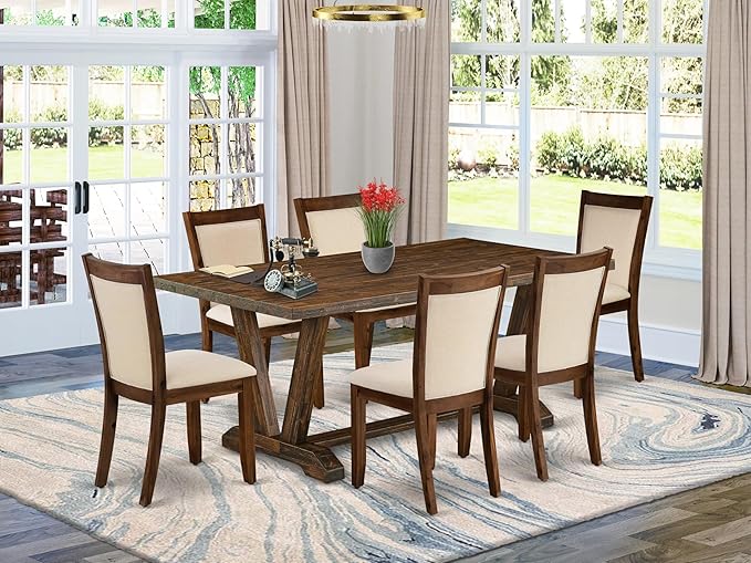 East West Furniture V777MZN32-7 7 Piece Dining Room Table Set Consist of a - Image 2