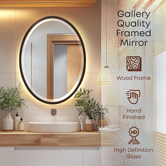 OVALCREST - Oval Wooden Beveled Wall Mirror - Image 2