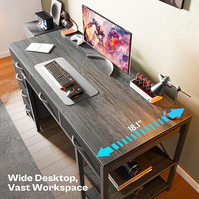 Huuger Computer Desk with 6 Drawers, 47 Inch Office Desk with Shelves, - Image 4