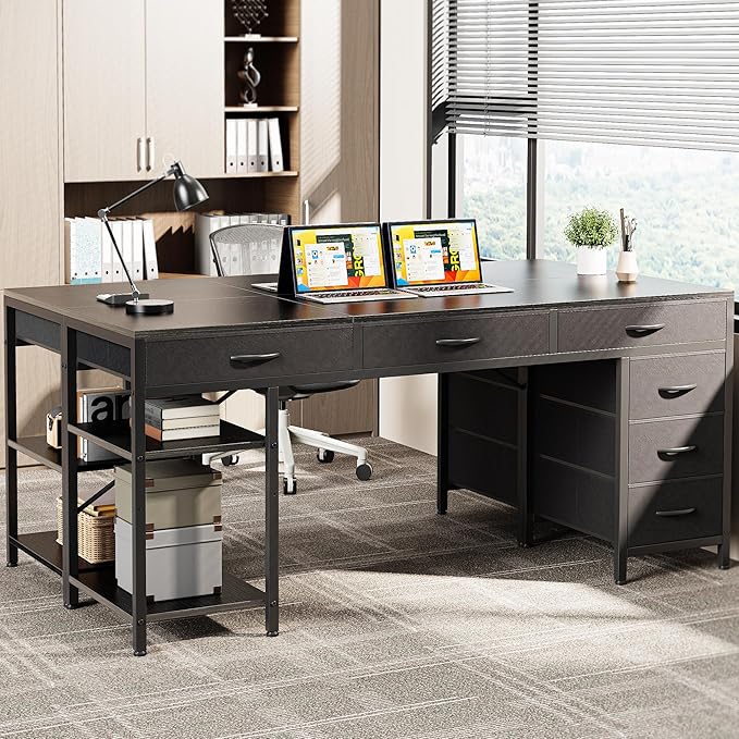 Huuger Computer Desk with 6 Drawers, 63 Inch Office Desk with Shelves, - Image 2