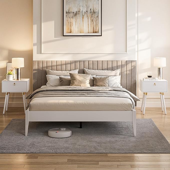 Bme Dinkee Signature Ivory White Queen Bed Frame Without Headboard by Bme