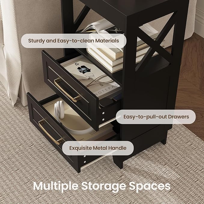 Tall Nightstand Set of 2 Side Table - Image 4