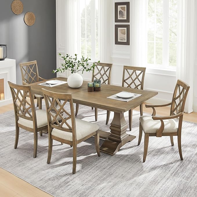 KEIKI Retro 7-Piece Wooden Dining Table Set - Image 4