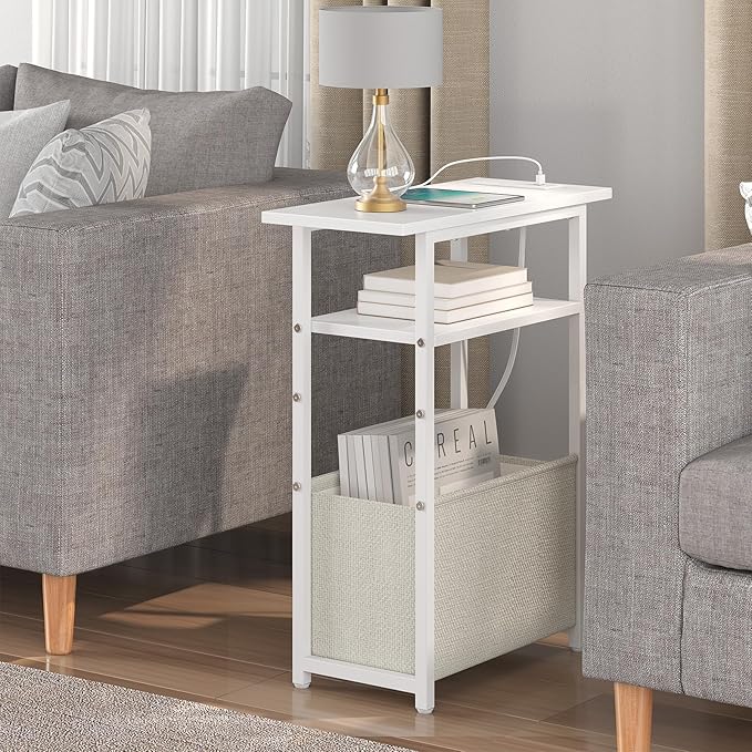 Narrow Side Table with Charging Station Set of 2, Small End Table - Image 2