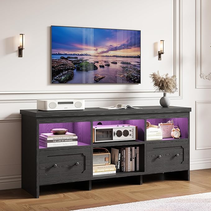 IRONCK TV Stand for 65 Inch TV, Power Outlets and Open Shelf, Media Console TV by IRONCK