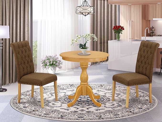 East West Furniture ESBR3-OAK-18 3 Piece Kitchen Table & Chairs Set Contains a - Image 2