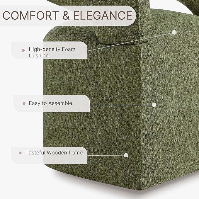 Upholstered Dining Chairs with Casters Easy Assembly Require Modern Barrel - Image 5