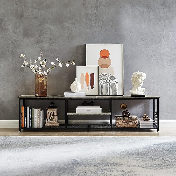 VECELO Industrial TV Stand for Televisions up to 80 Inch, 3 Tiers Media Console - Image 3
