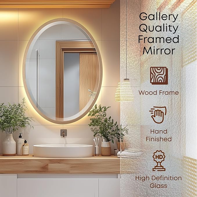 OVALCREST - Oval Wooden Beveled Wall Mirror - Image 2