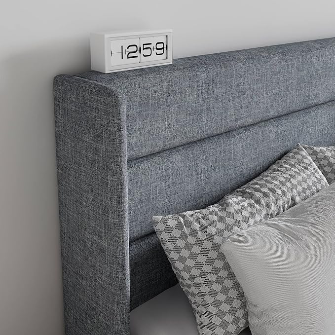 SHA CERLIN Full Size Lift Up Storage Bed/Modern Wingback Headboard/Upholstered - Image 5